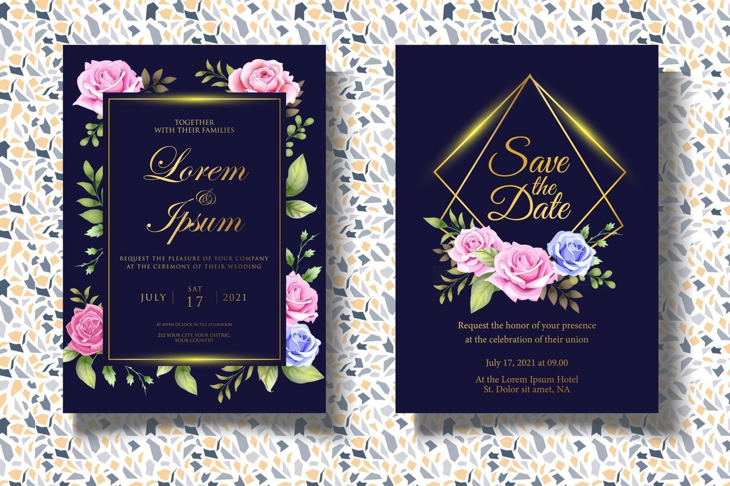 Luxury hand drawing floral wedding invitation card vector