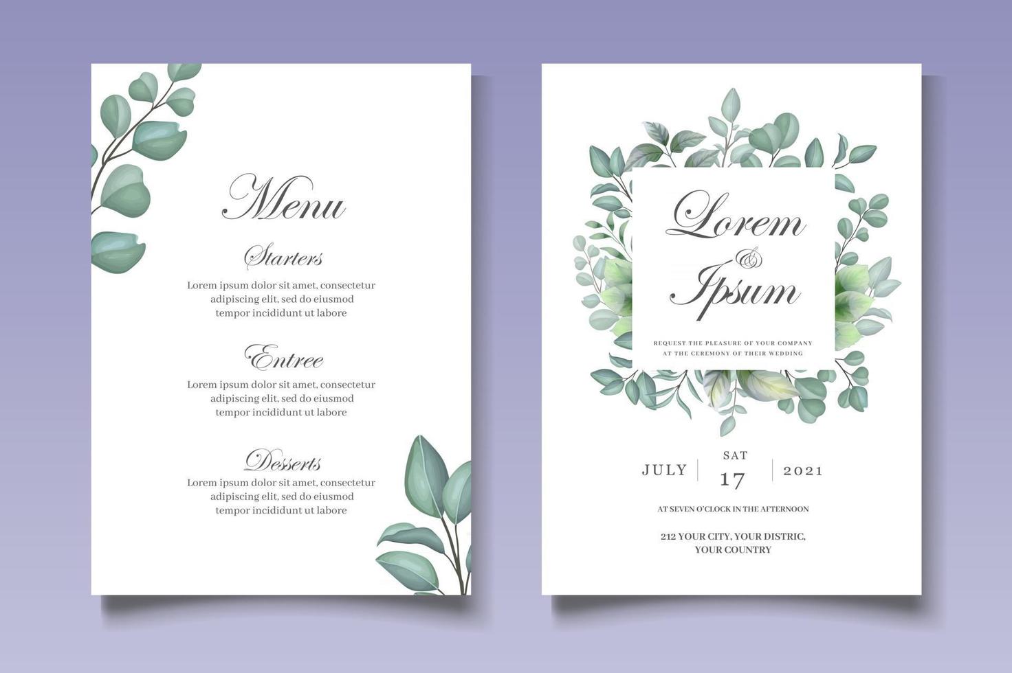 Hand Drawn Greenery Floral Wedding Invitation vector