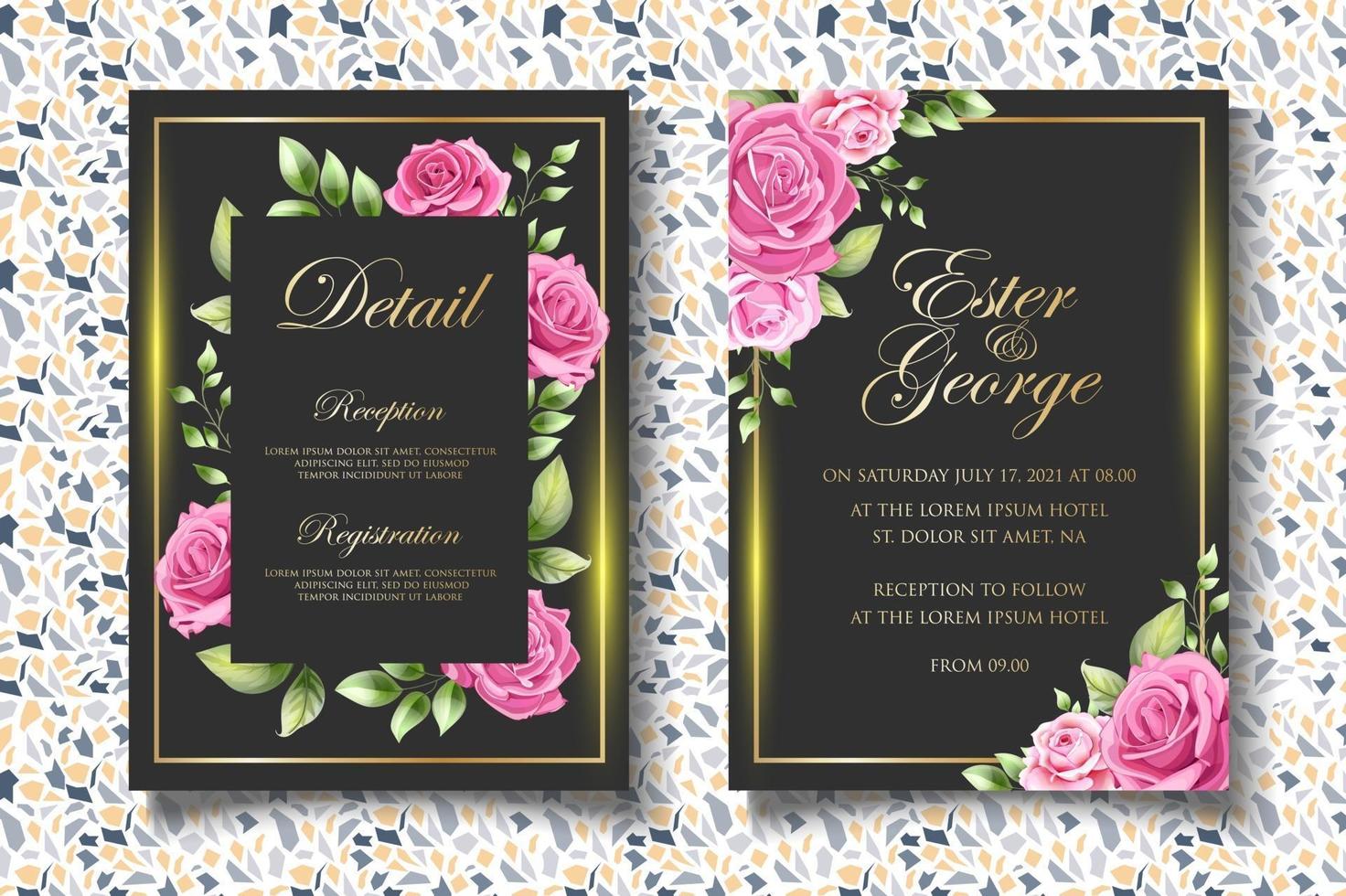 Luxury hand drawing floral wedding invitation card vector