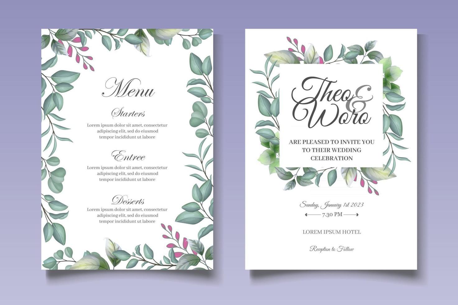 Hand Drawn Greenery Floral Wedding Invitation vector