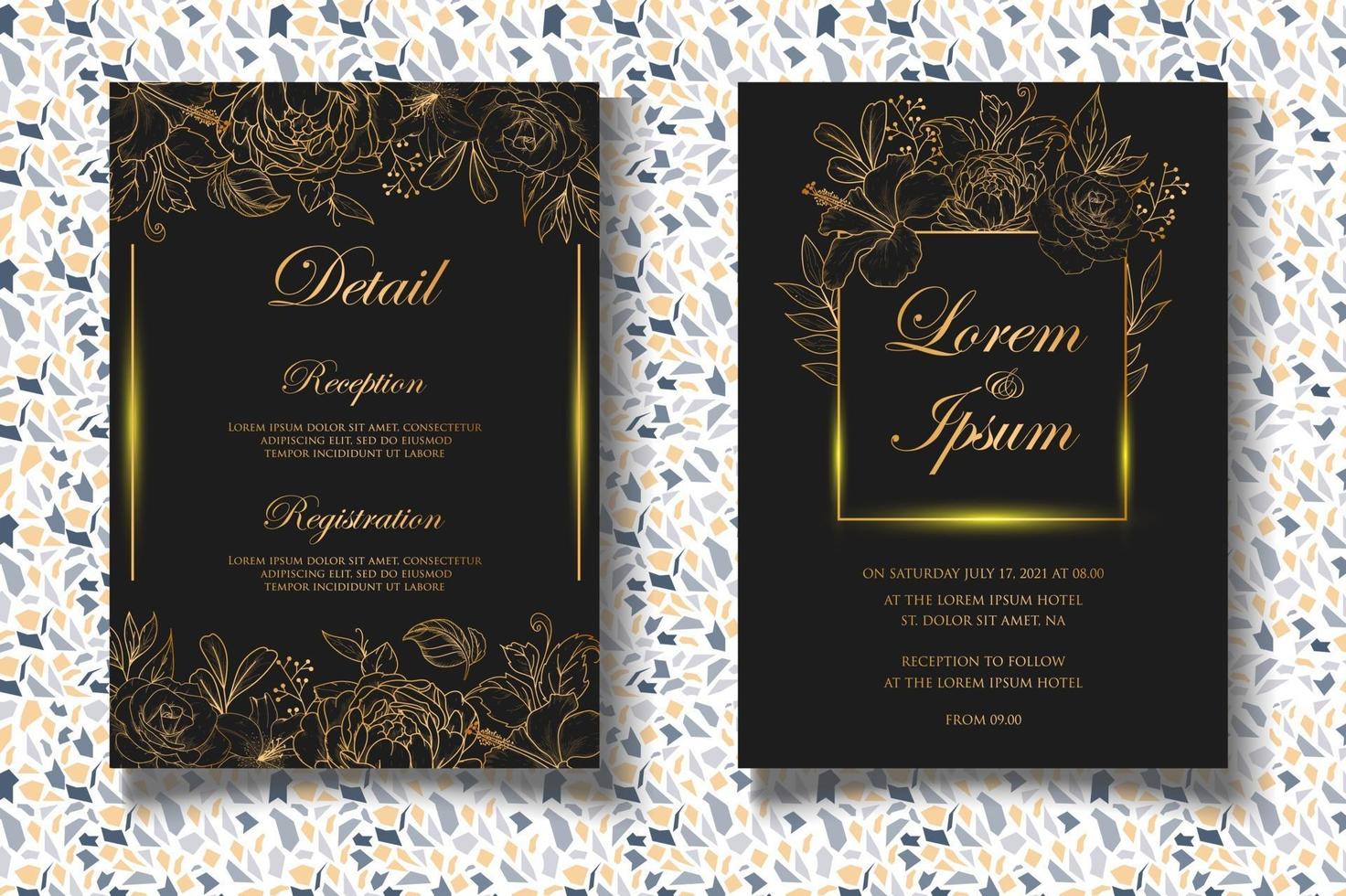 Luxury hand drawing floral wedding invitation card vector