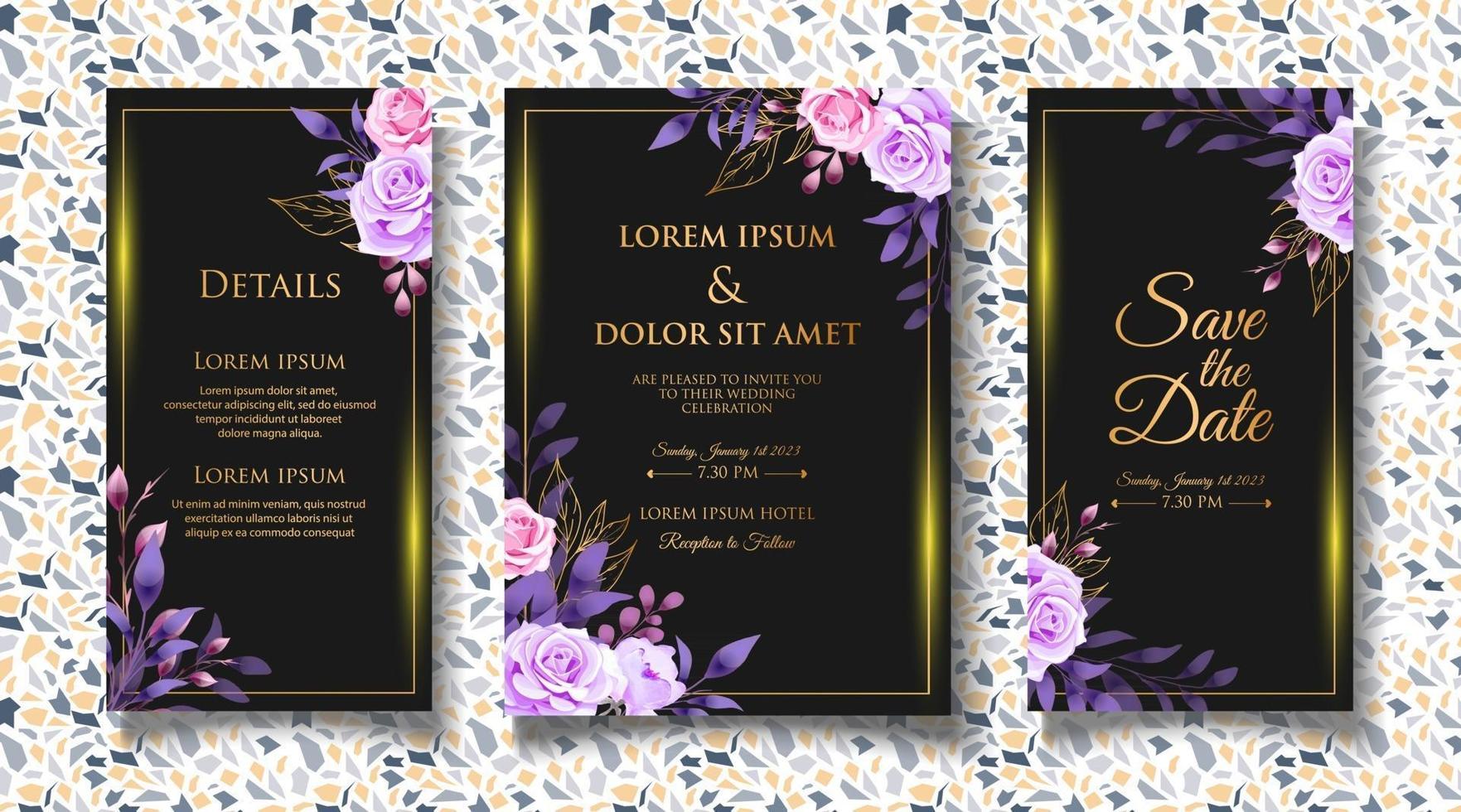 Luxury hand drawing floral wedding invitation card vector