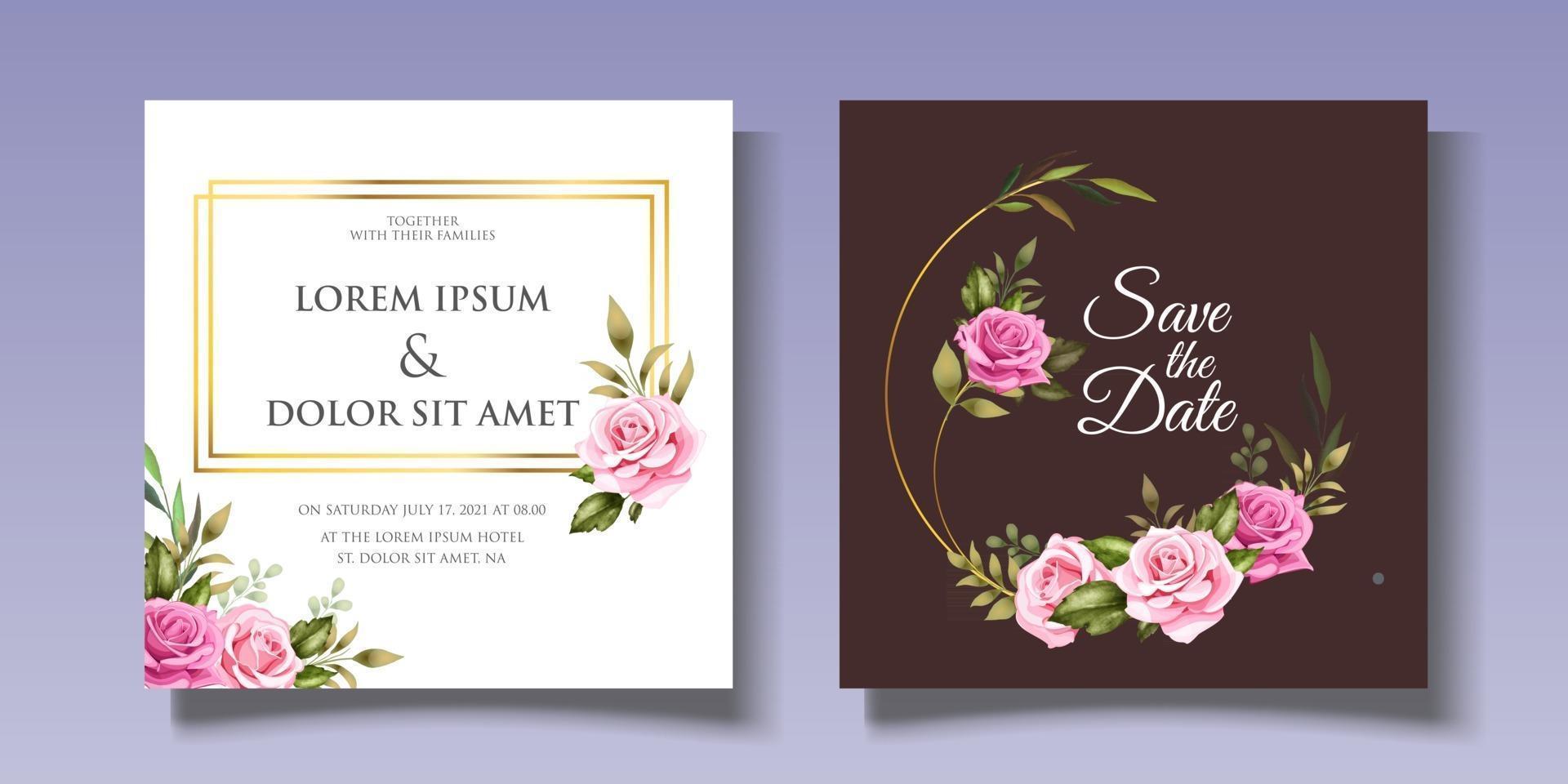 hermoso tema floral de la tarjeta de boda vector