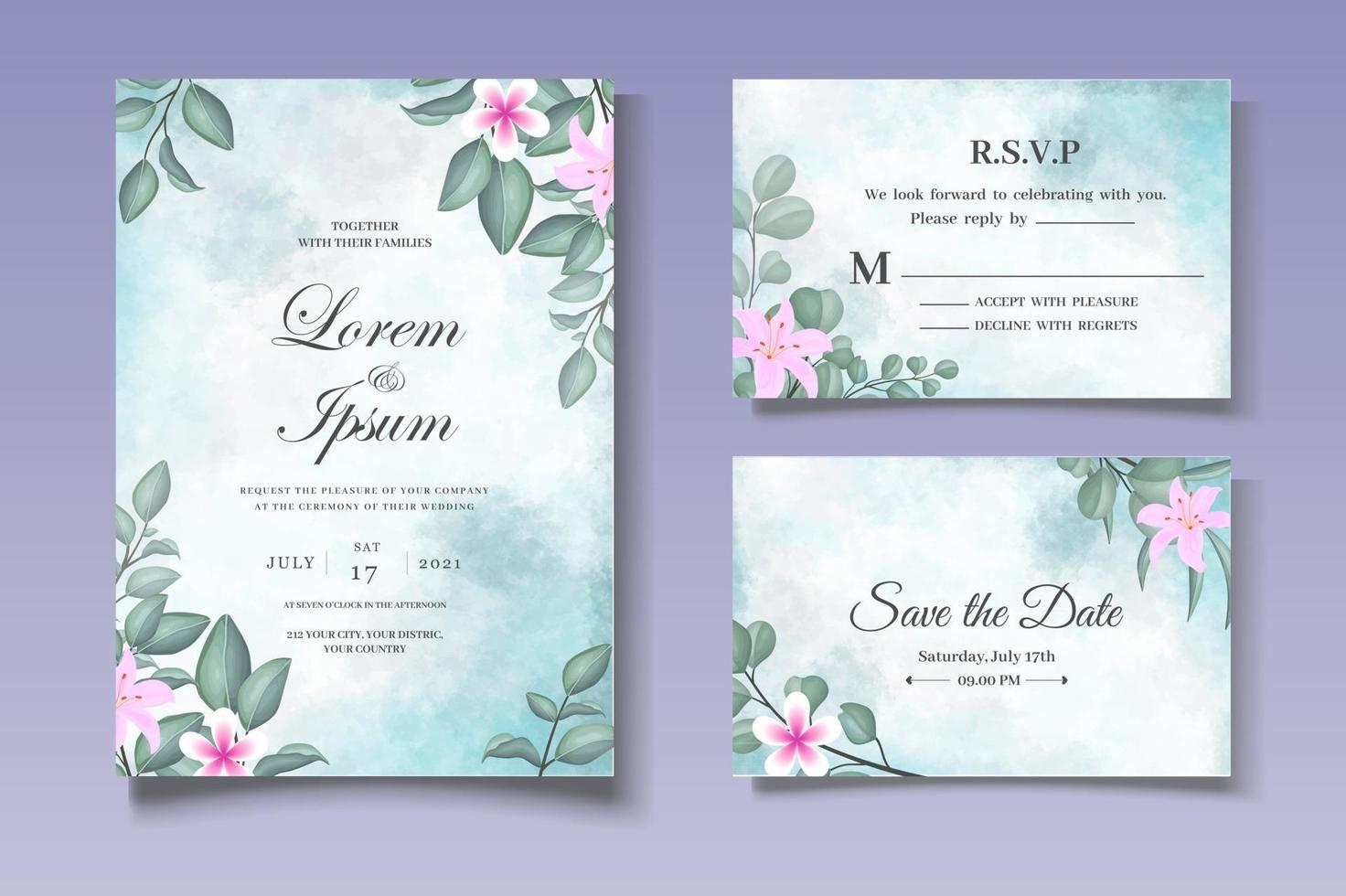 Hand Drawn Greenery Floral Wedding Invitation vector