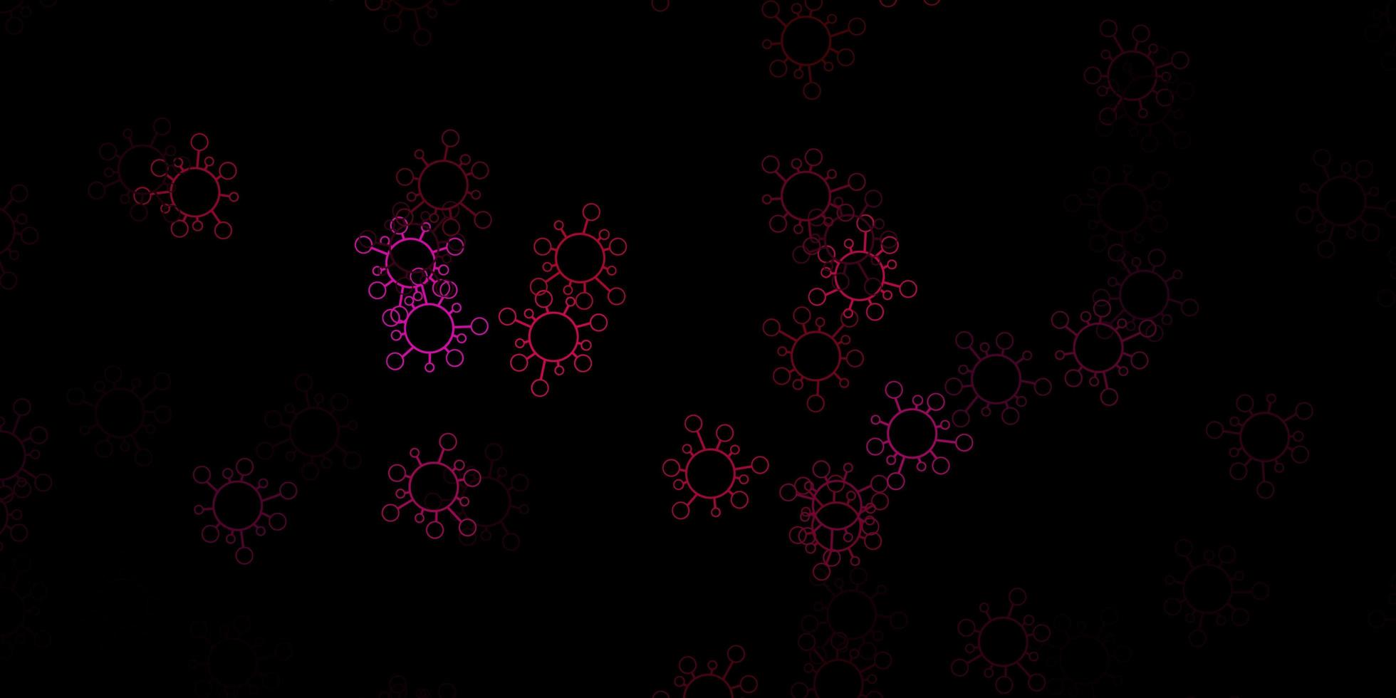 Fondo de vector rosa oscuro con símbolos covid-19.