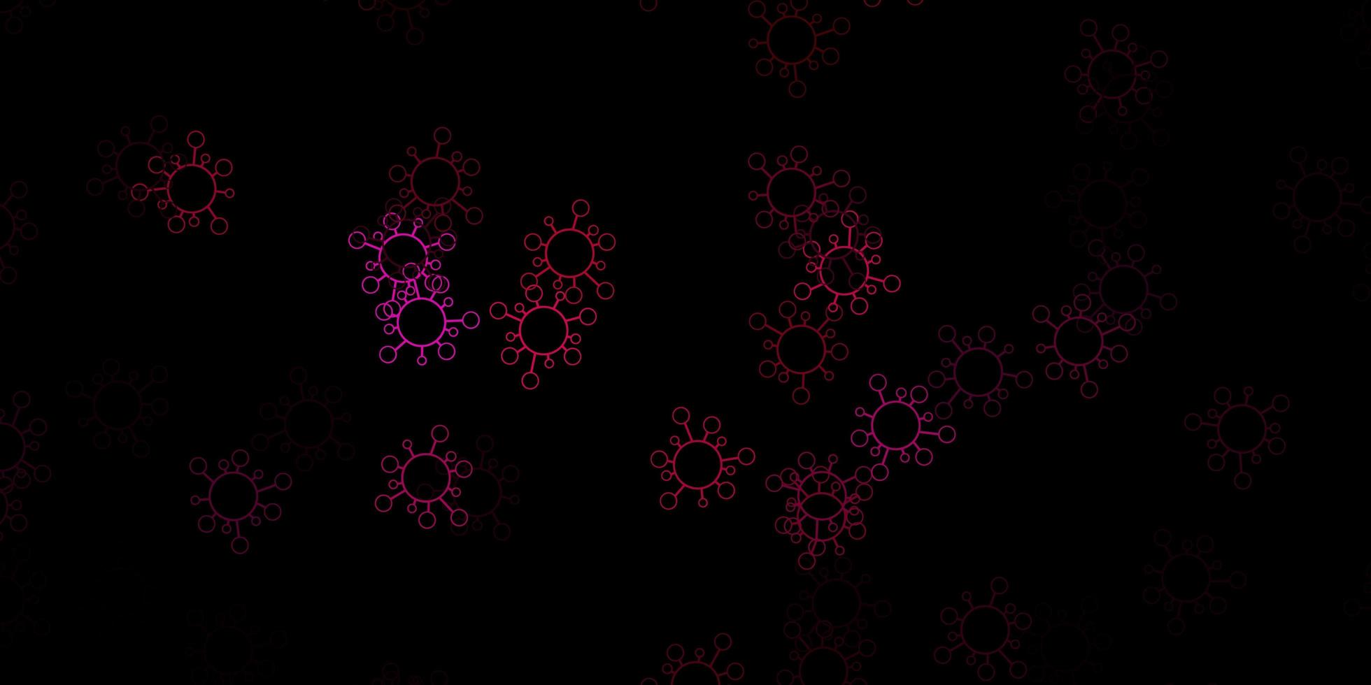 Dark pink vector background with covid-19 symbols.