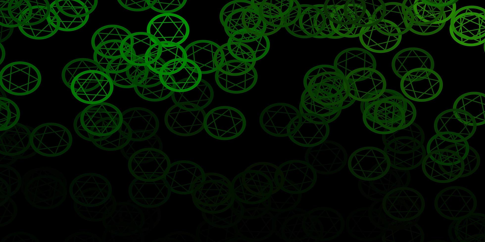 Dark Green vector background with occult symbols.