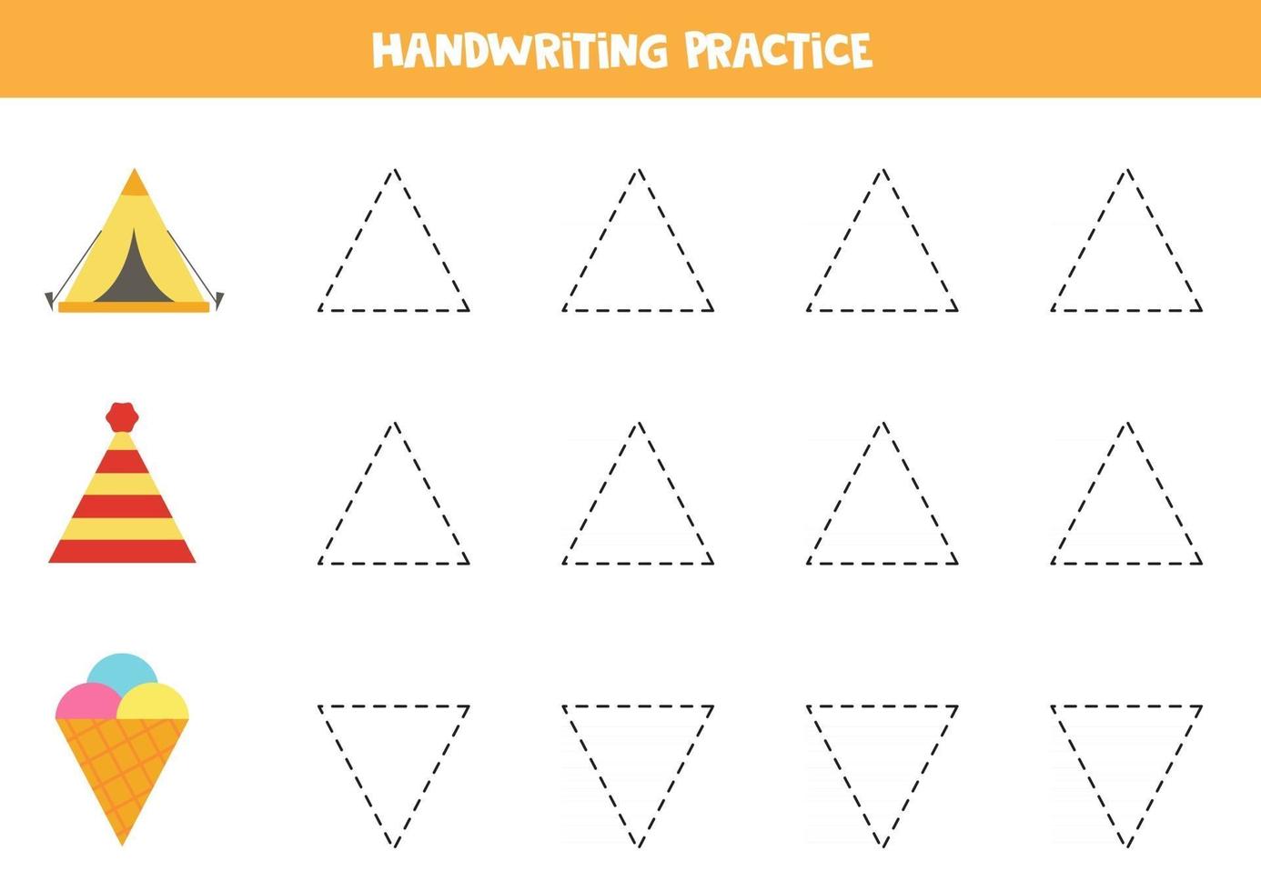 Trace contours of triangle. Writing practice. vector