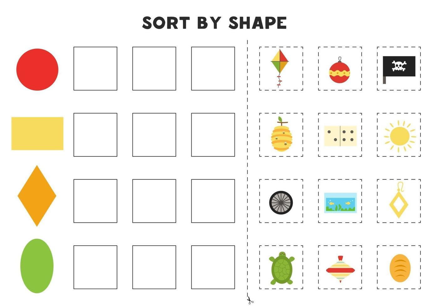 Sort by shape. Educational game for learning basic shapes. vector