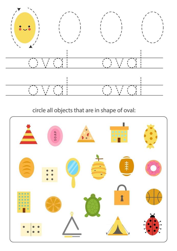 Learning basic geometric form for children. Find oval objects. vector