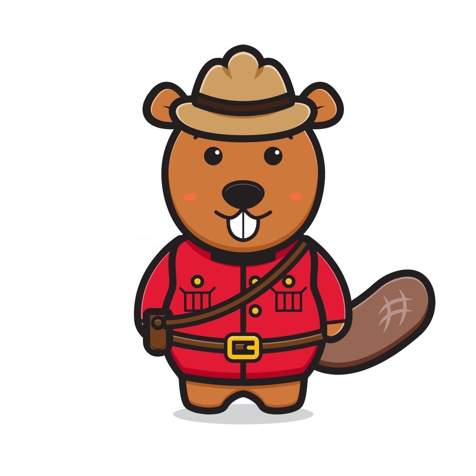Cute beaver character celebrated Canada Day cartoon vector icon illustration