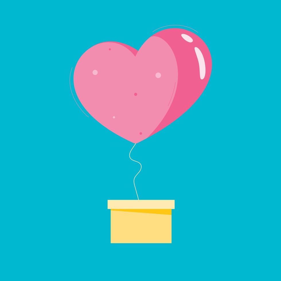 Pink Heart Balloon with Box concept for Health. Vector illustration.