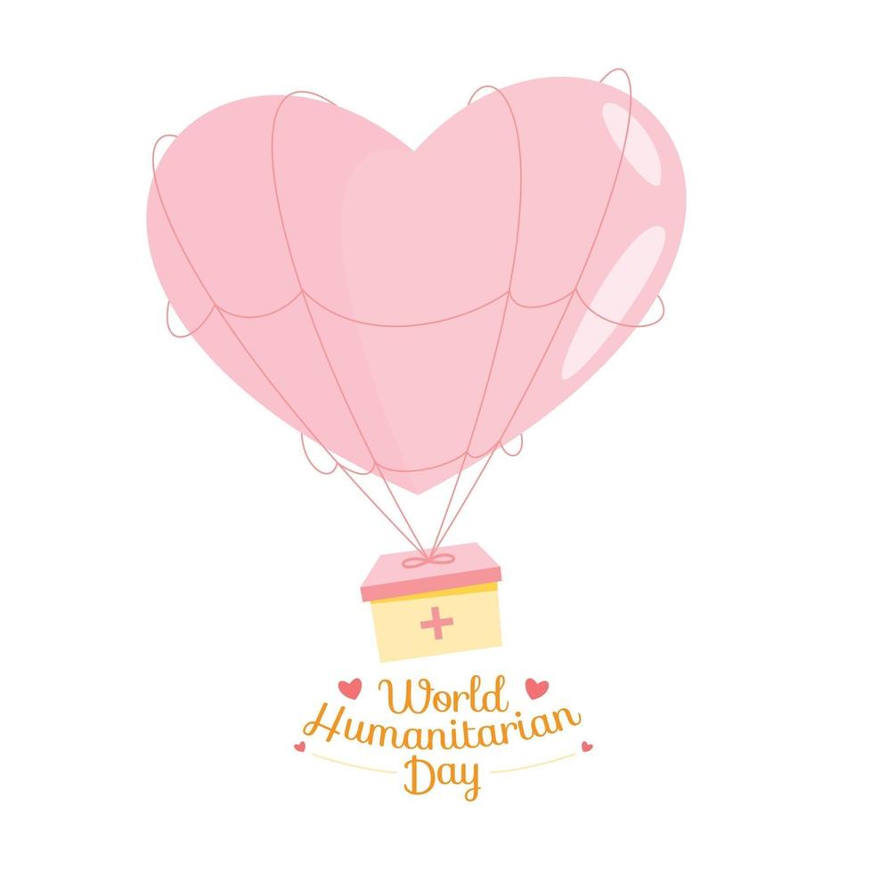 Pink Balloon with health box with concept World Humanitarian Day. vector