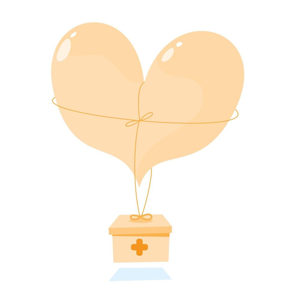 Flat Cute Heart Balloon with Health Concept. Vector illustration.