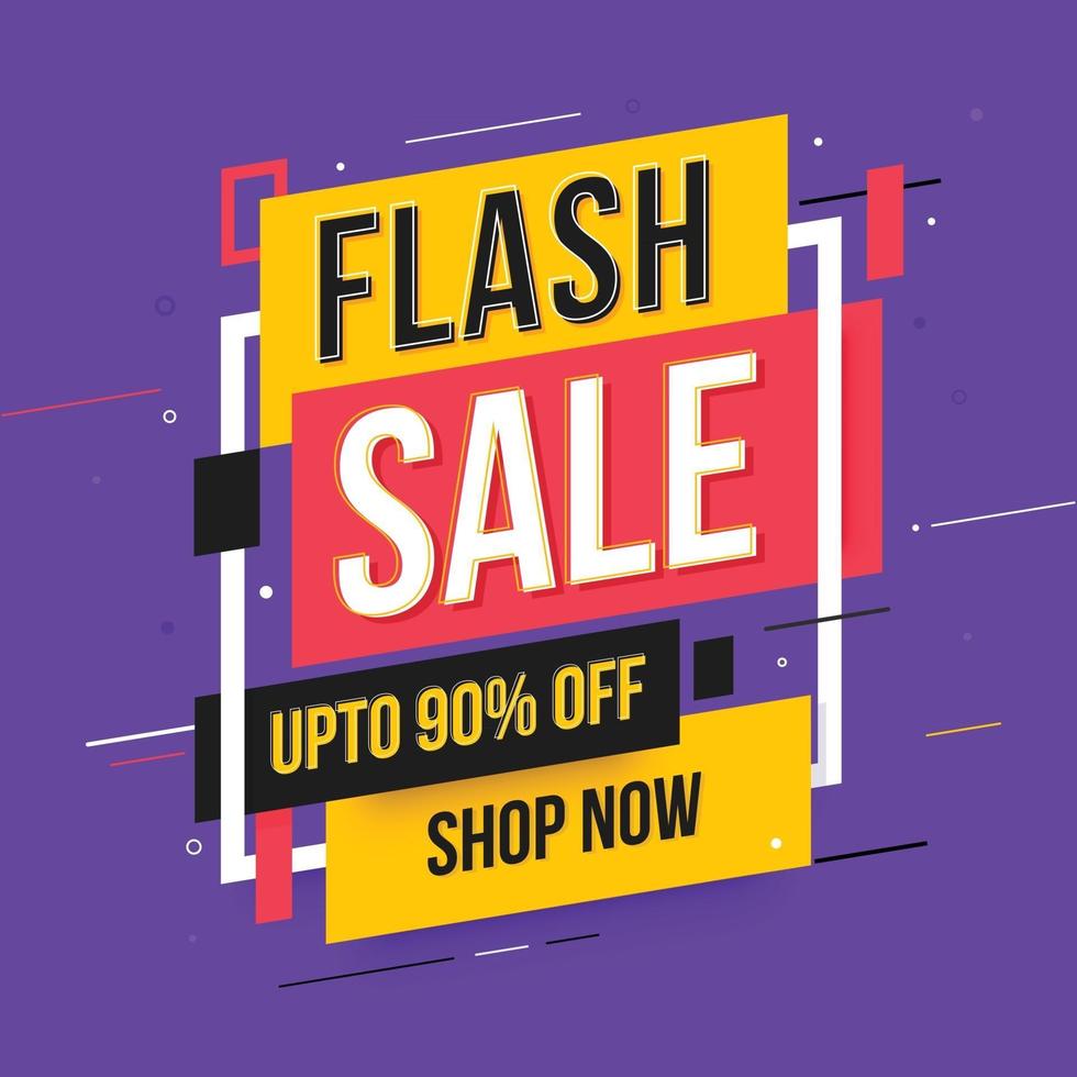 Flash Sale Up to 90 Percent off promo word banner. Social media post template. vector