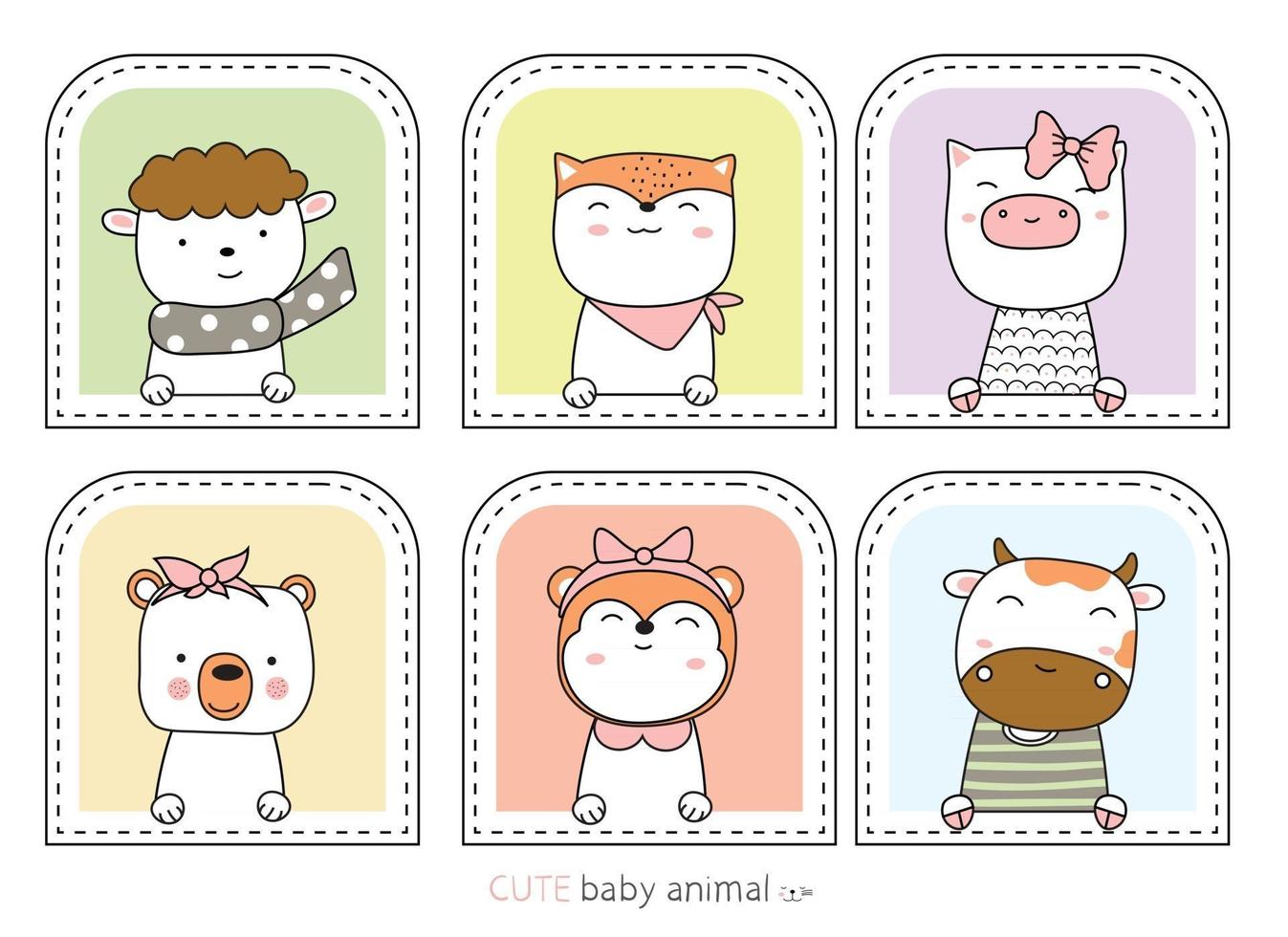 Cartoon sketch the cute animals. Hand drawn style. vector