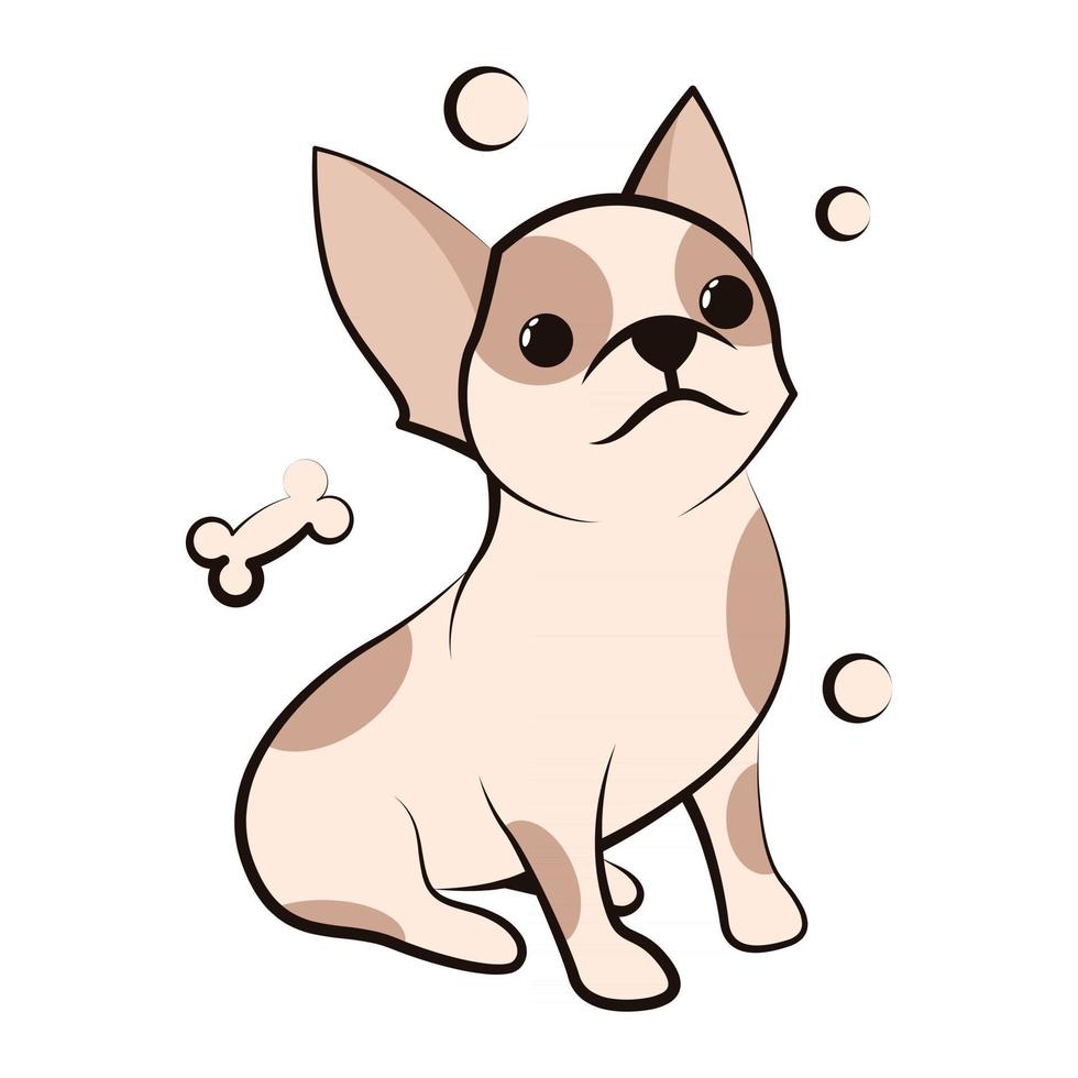 icono de ilustración de vector de dibujos animados lindo de un cachorro de perro chihuahua. es un diseño plano.