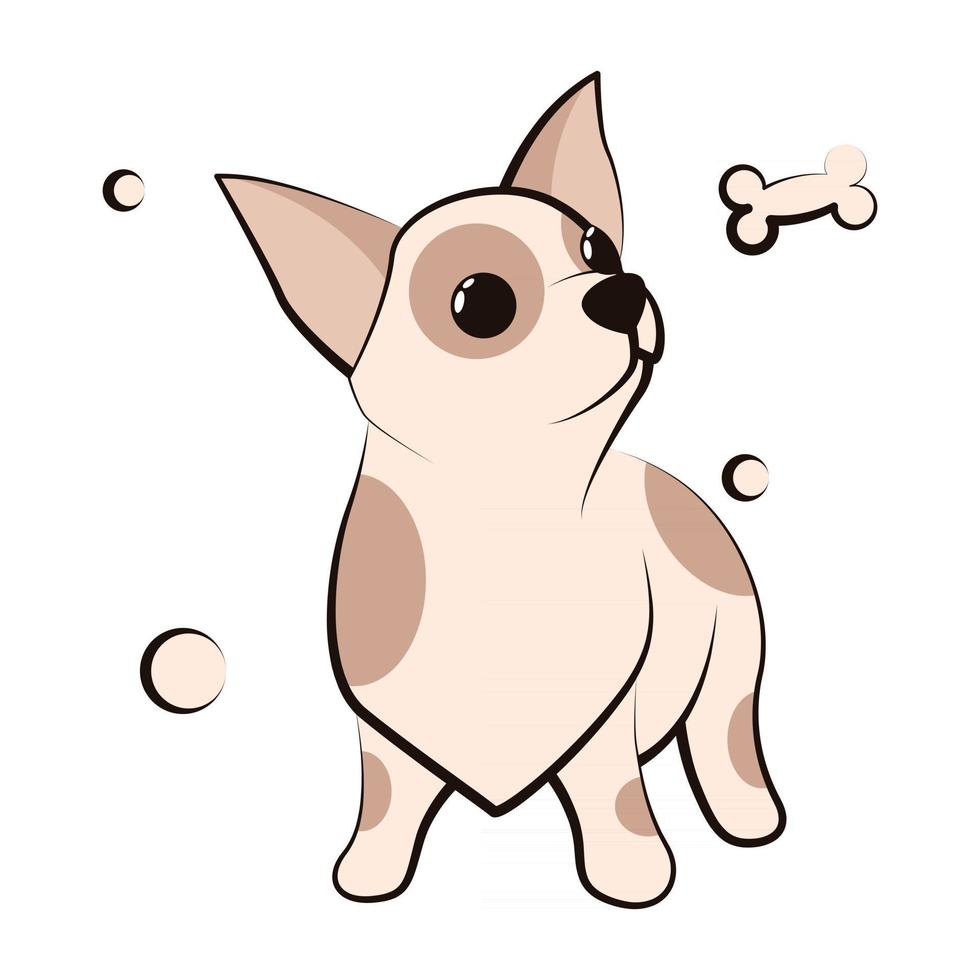 icono de ilustración de vector de dibujos animados lindo de un cachorro de perro chihuahua. es un diseño plano.
