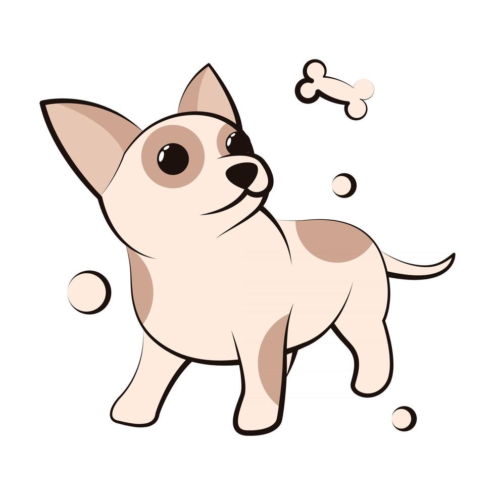 icono de ilustración de vector de dibujos animados lindo de un cachorro de perro chihuahua. es un diseño plano.