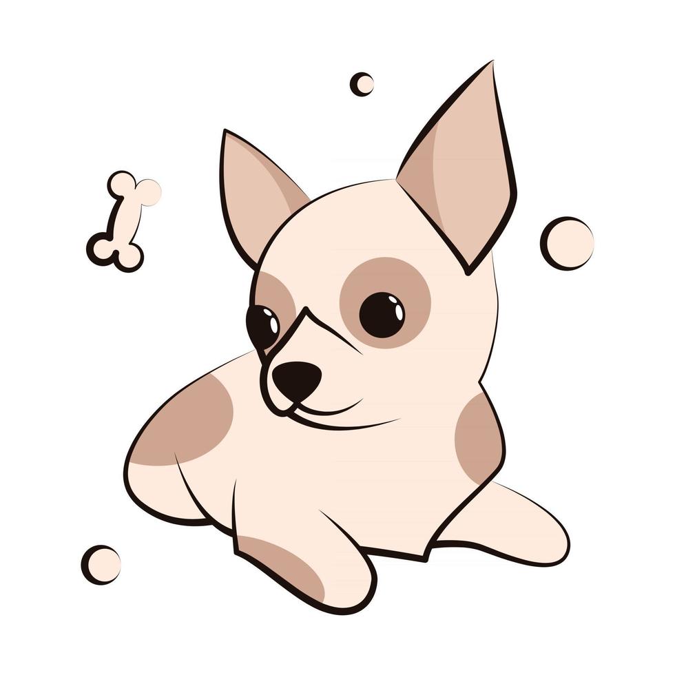 icono de ilustración de vector de dibujos animados lindo de un cachorro de perro chihuahua. es un diseño plano.