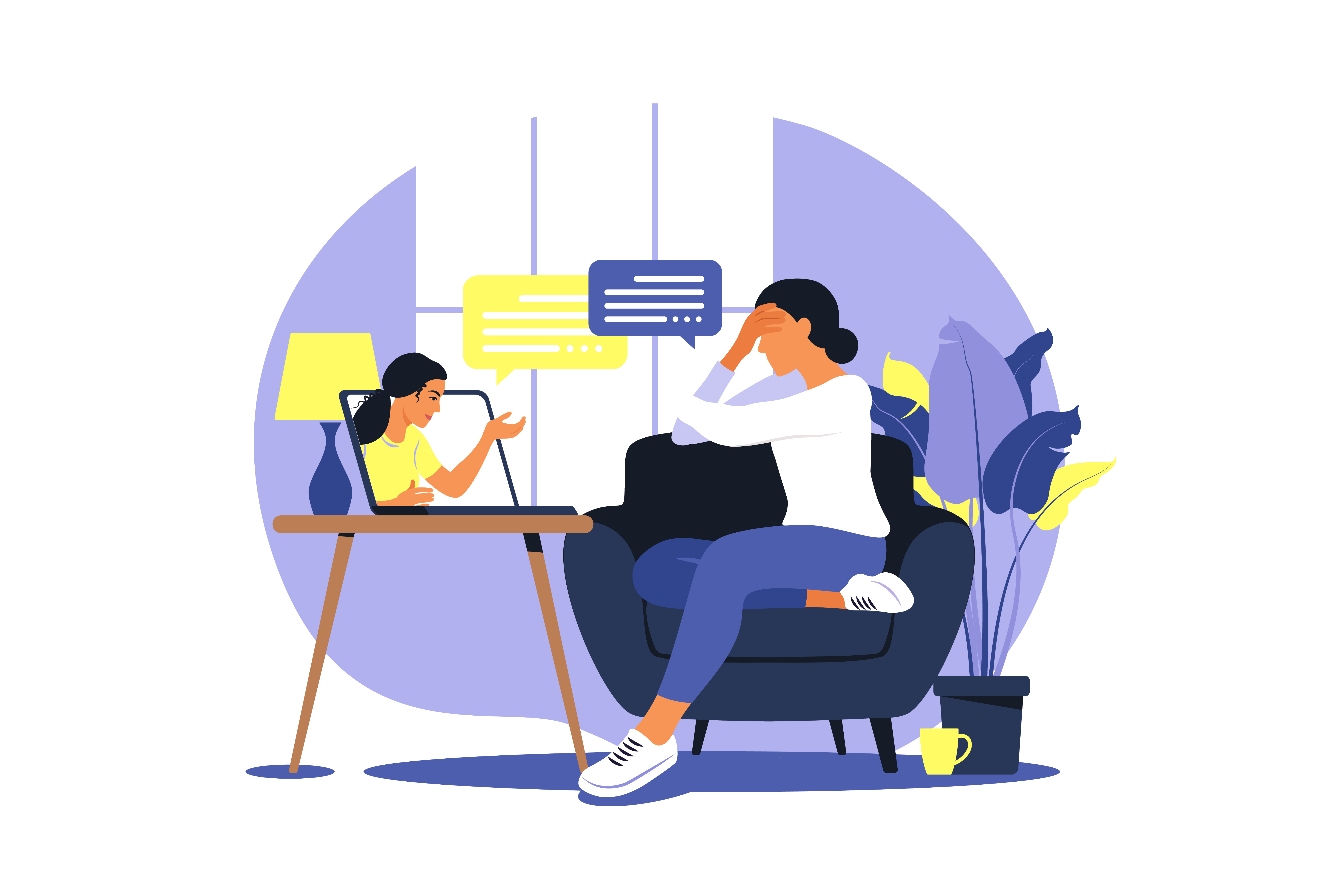 Online therapy and counselling under stress and depression. Young woman psychotherapist supports female with psychological problems. Vector 2788707 Vector Art at Vecteezy