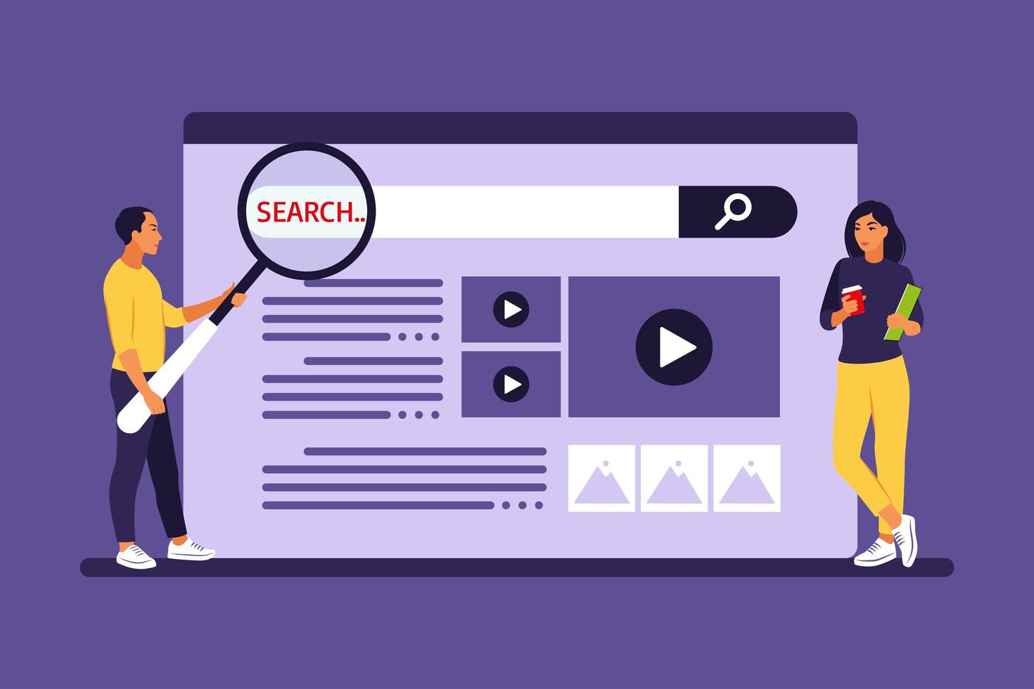 People searching for information. Web search concept. Vector illustration. Flat.