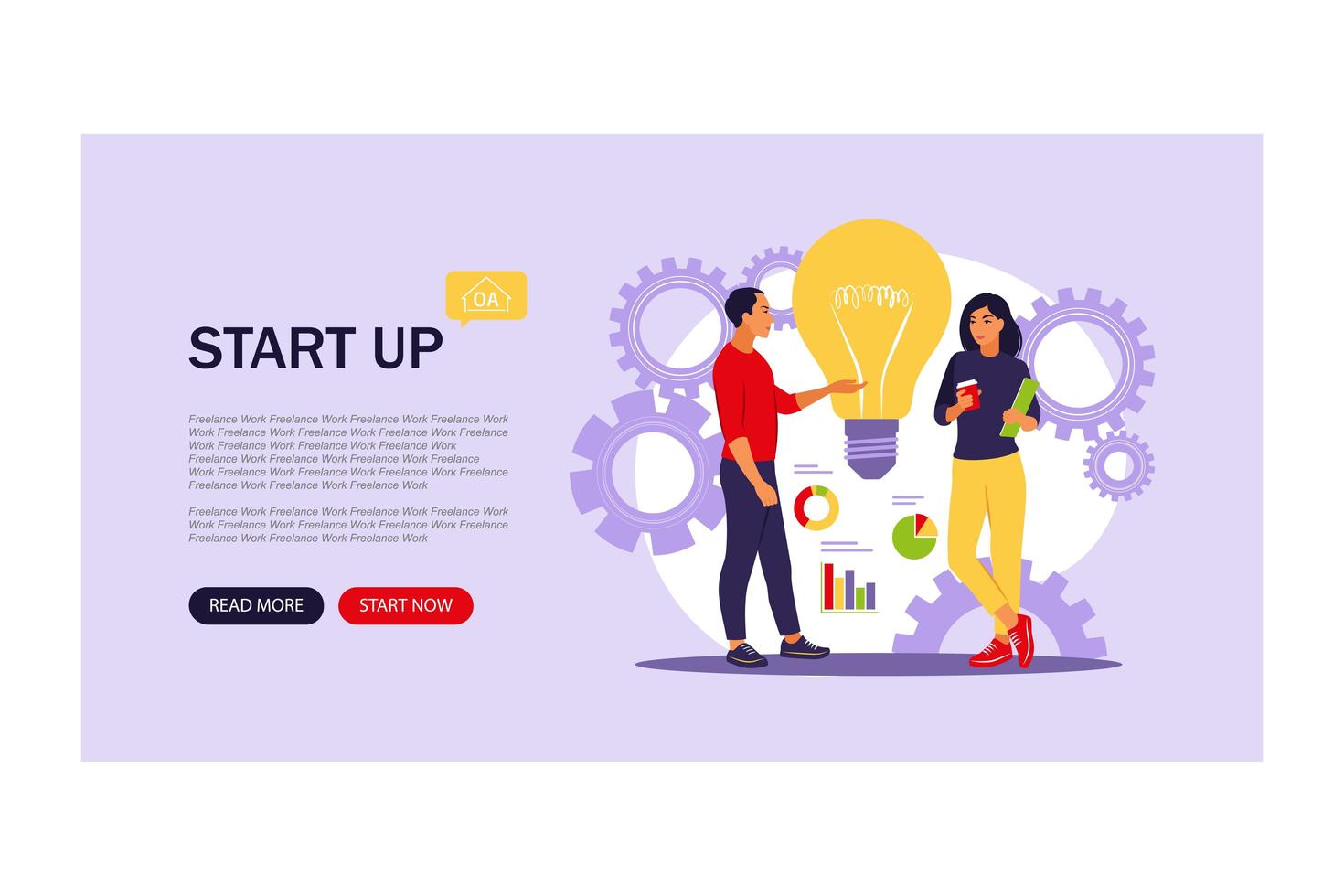 Idea, start up launching, business success, brainstorm concept. Website landing web page template.Vector illustration. Flat. vector