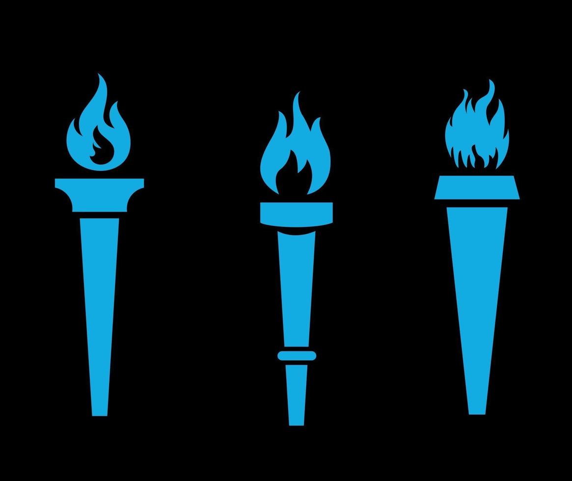antorcha colección ilustración diseño llameante con llama con fondo negro vector