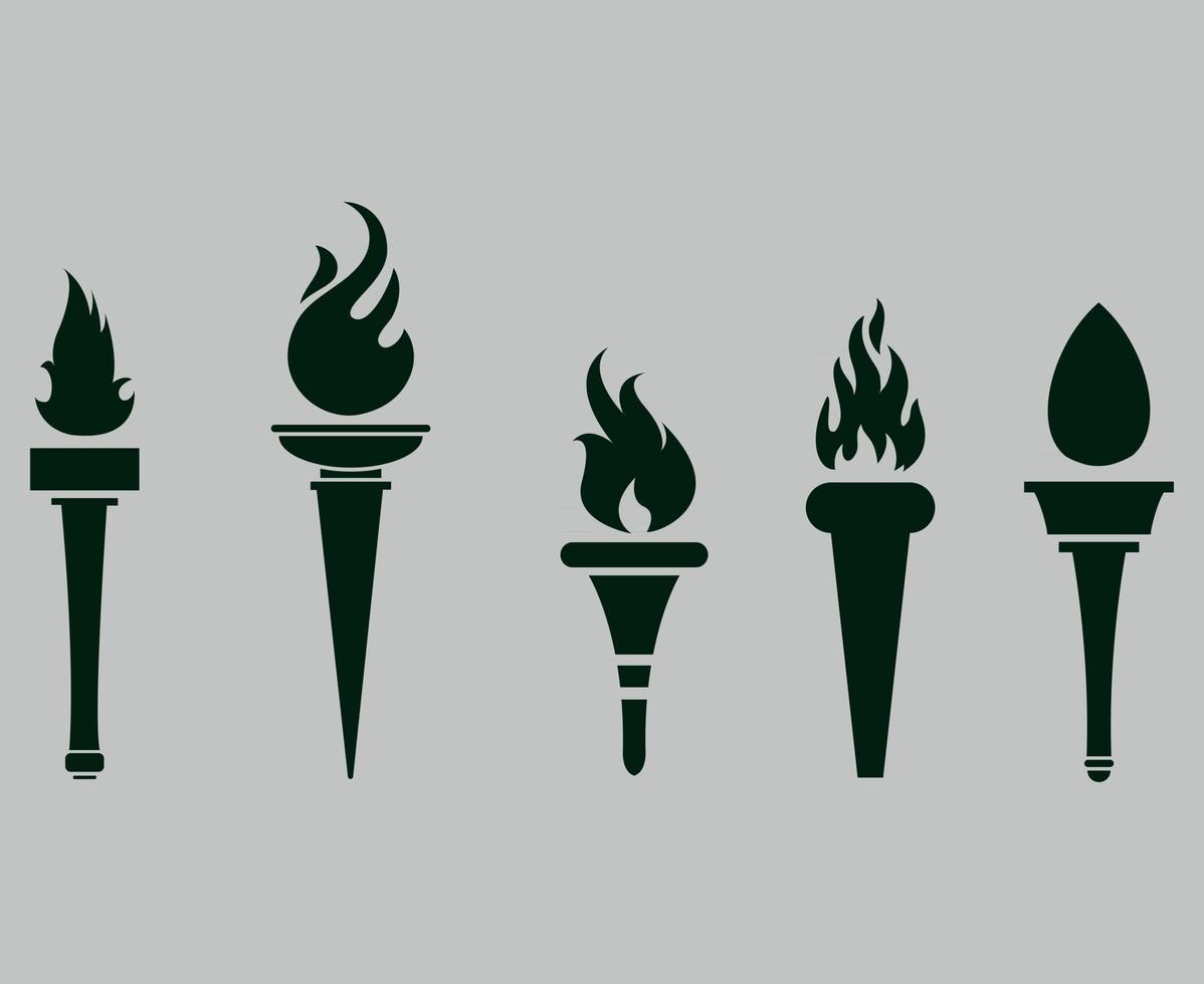 Green torch Collection Flaming on Gray Background illustration abstract design vector