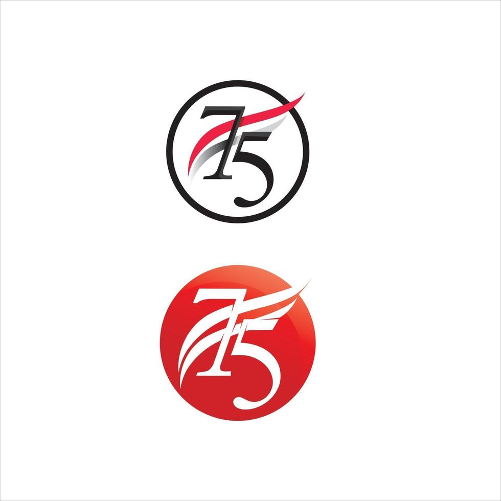 75 number logo design vector for identity and numbering with flag