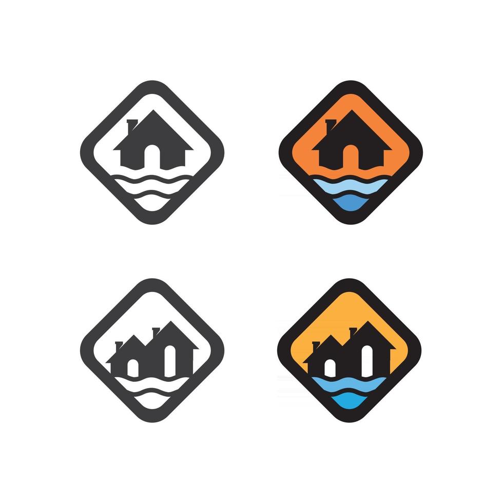 Water wave icon vector with home house illustration for symbol and icon set