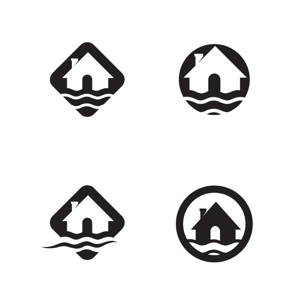 Water wave icon vector with home house illustration for symbol and icon set