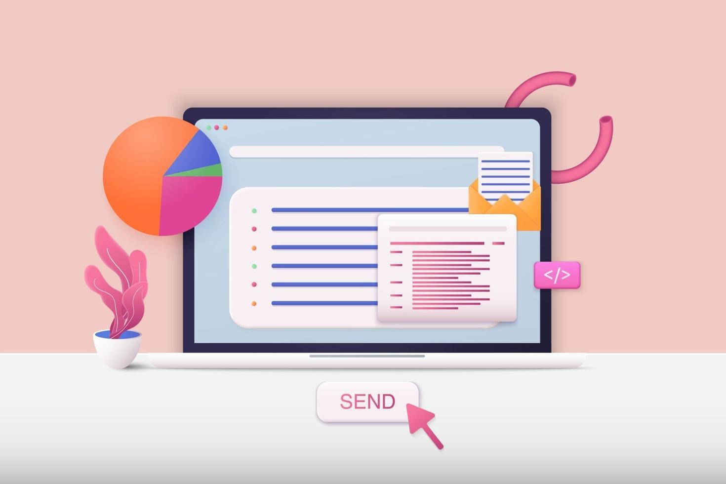 stock vector d web vector illustrations mail service concept computer with open pages-1