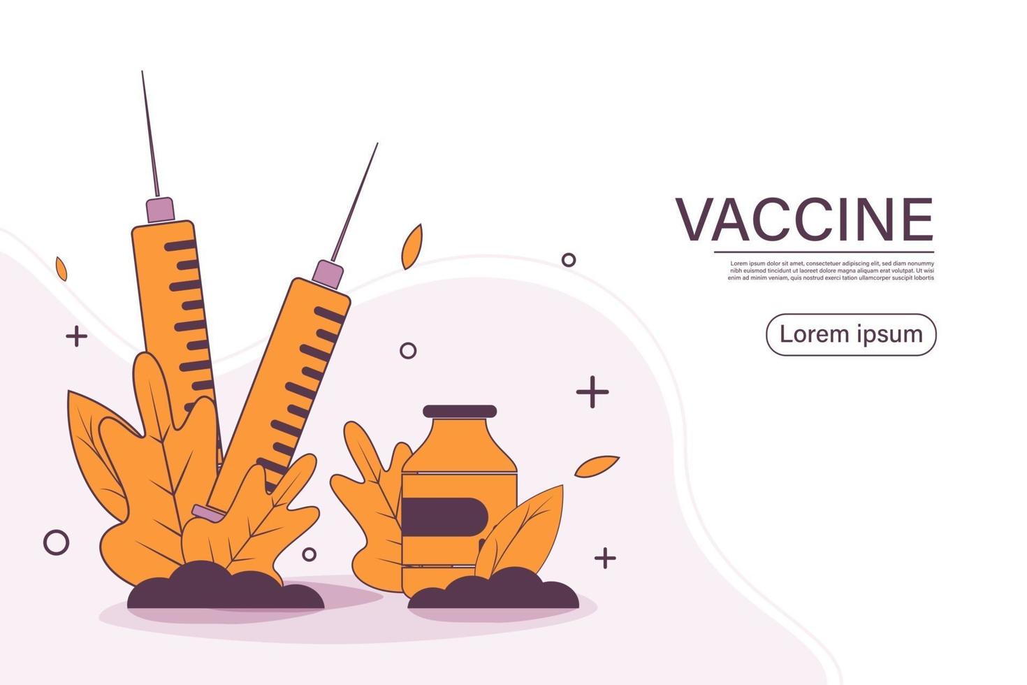 hora de vacunar. plantilla de página de destino. concepto plano moderno para diseño web. ilustración vectorial con jeringa con vacuna, botella y virus. vector