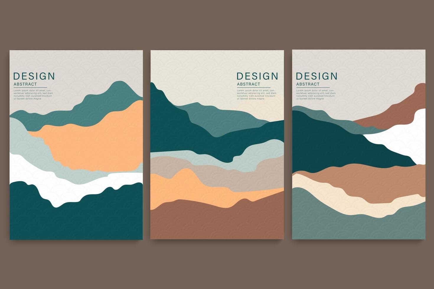 Art landscape background with Japanese wave pattern vector. Abstract template with curve element. Mountain forest layout design in vintage style. vector