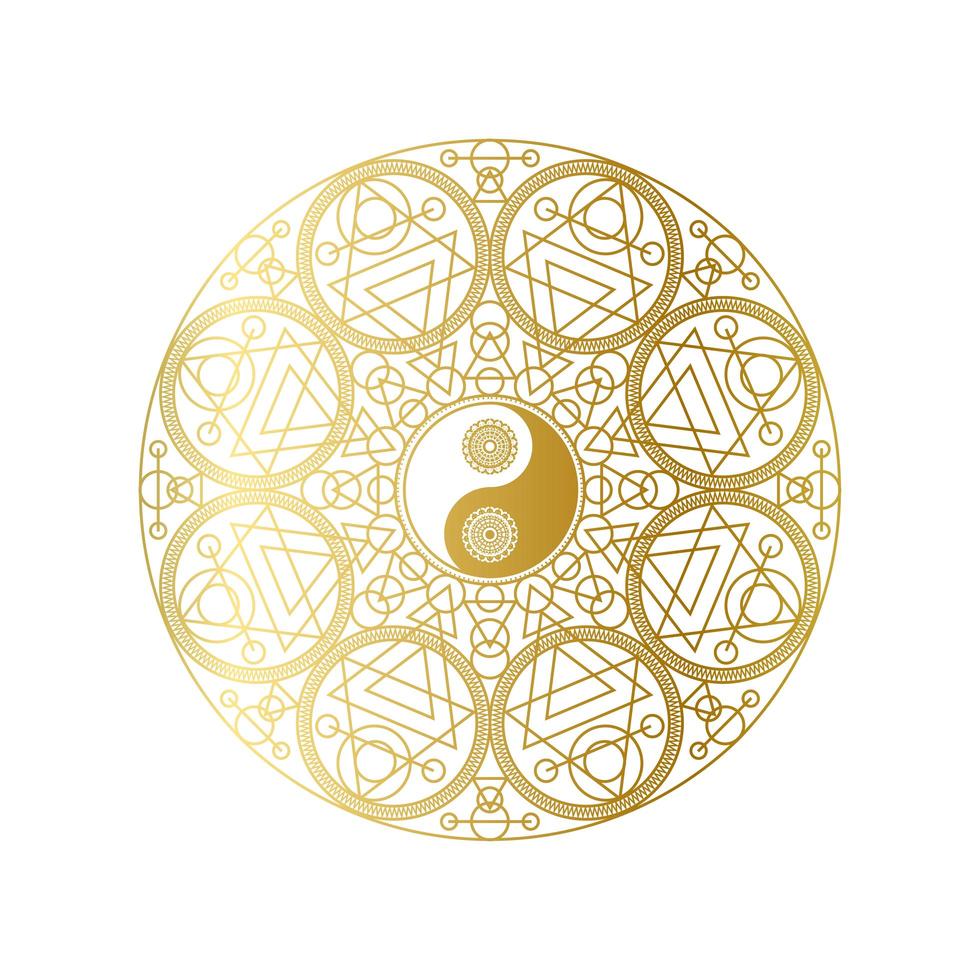 Shiny Golden Mandala with Yin Yang Sign Isolated vector