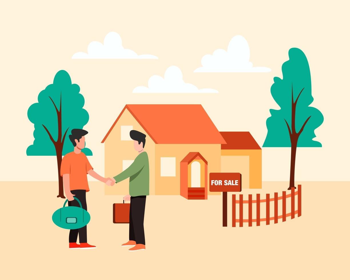 House rental agent showing house to customer illustration concept vector