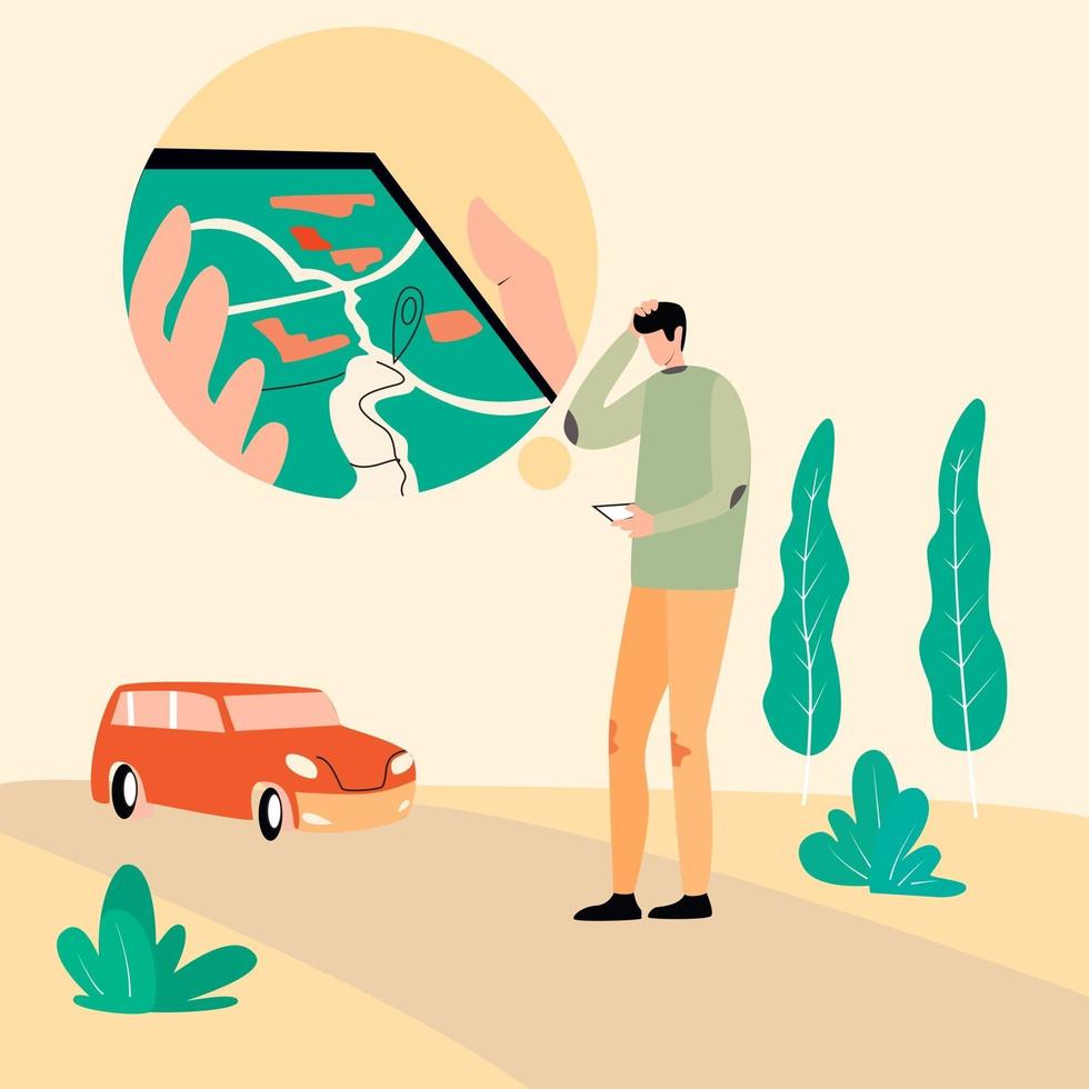 Rental car service vector illustration, Wrong Location tracking