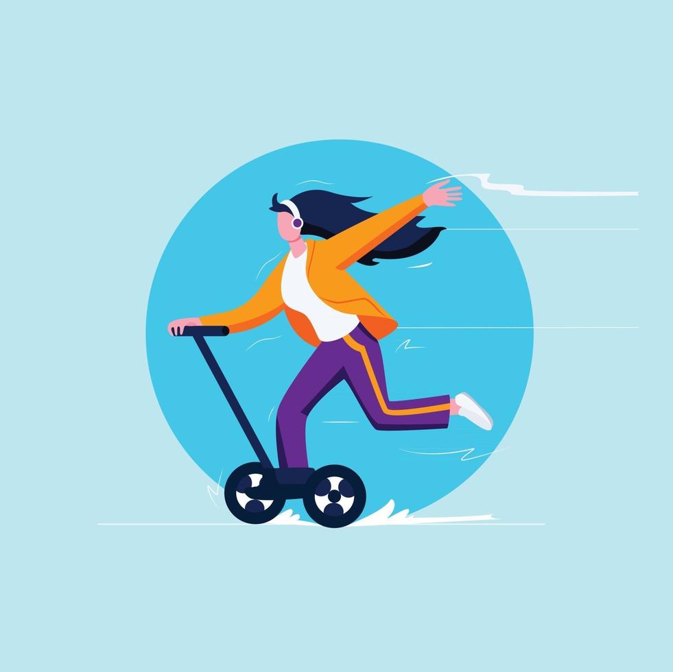 Young girl riding scooter illustration concept vector