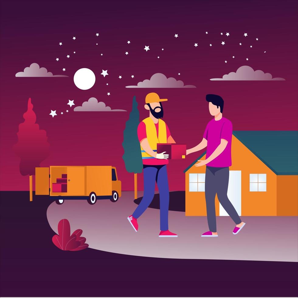 Courier delivery service at night concept illustration vector