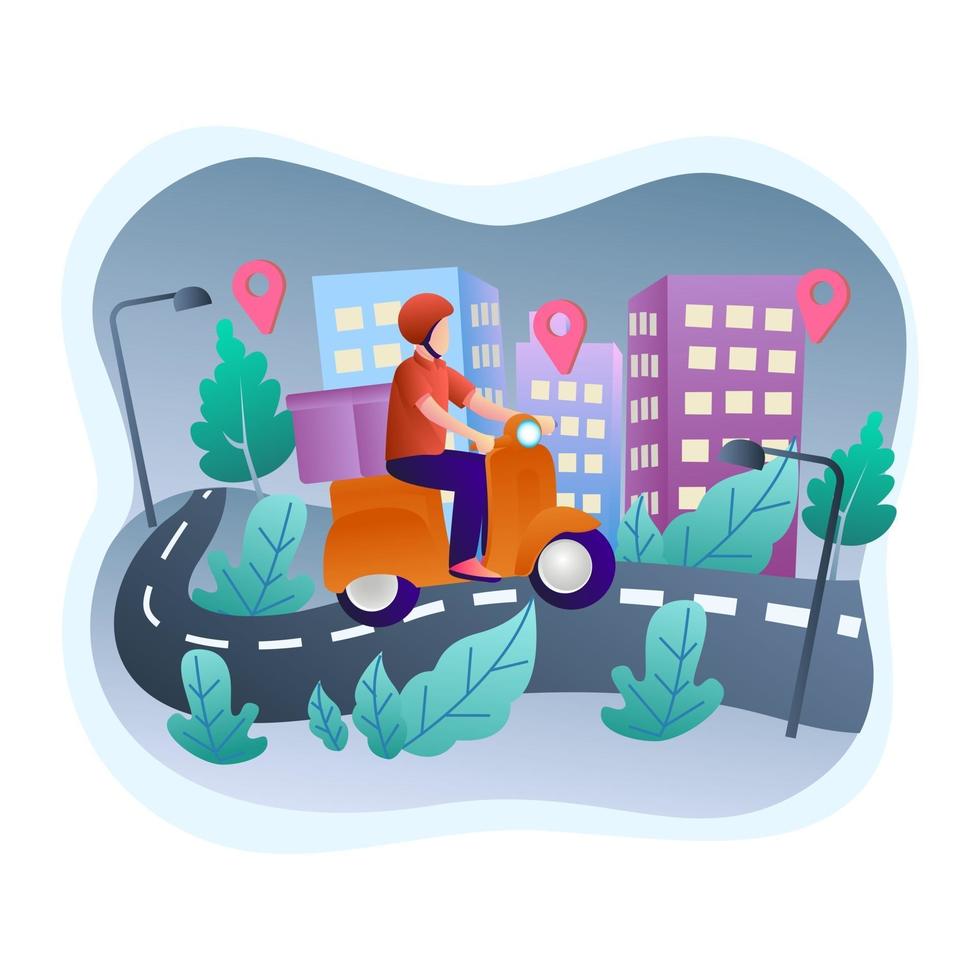 Delivery man riding in bike concept illustration vector