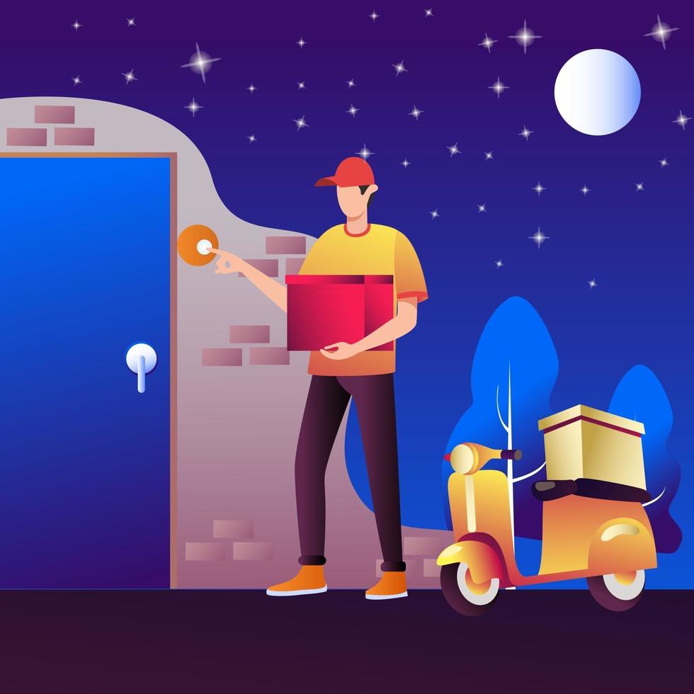 Home delivery service at night concept illustration vector