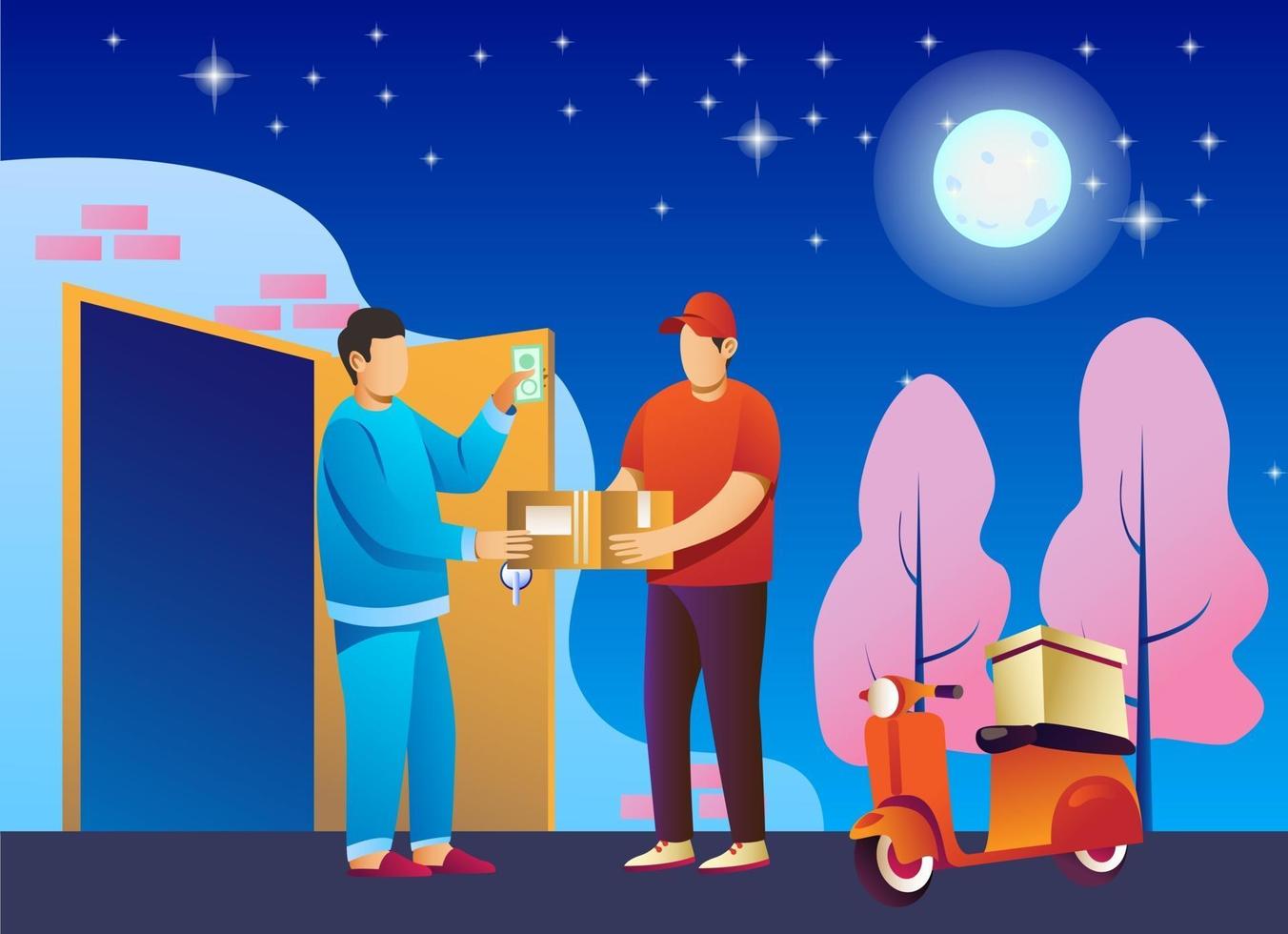 Courier delivery service at night concept illustration vector