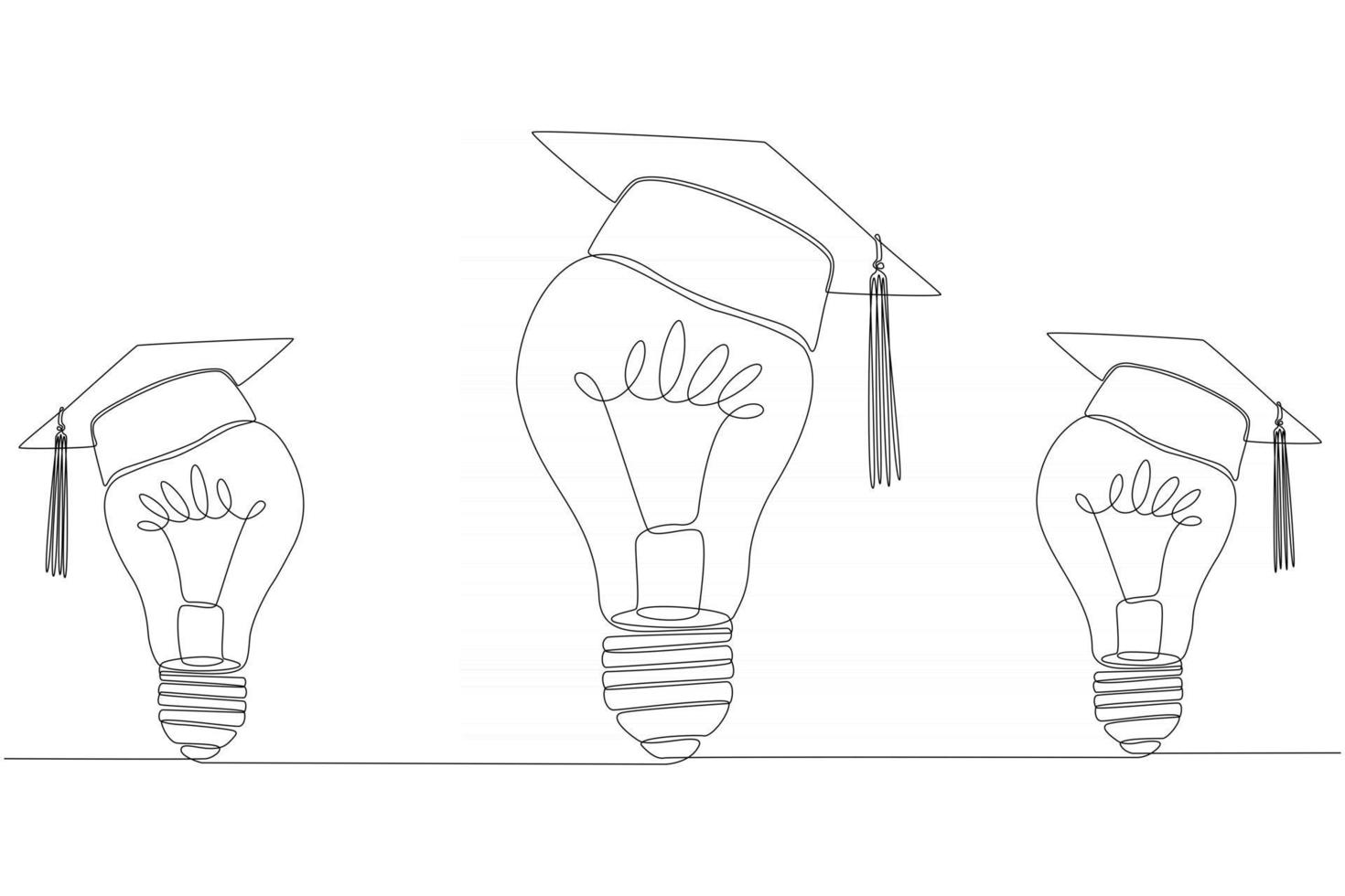 Continuous line drawing of three lights with graduation cap. vector illustration