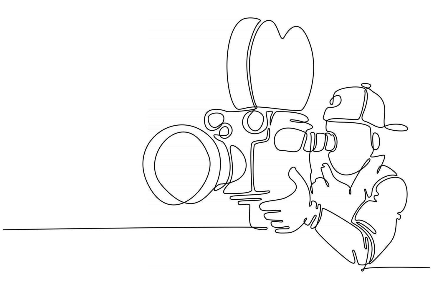 Continuous line male operator camera vector illustration