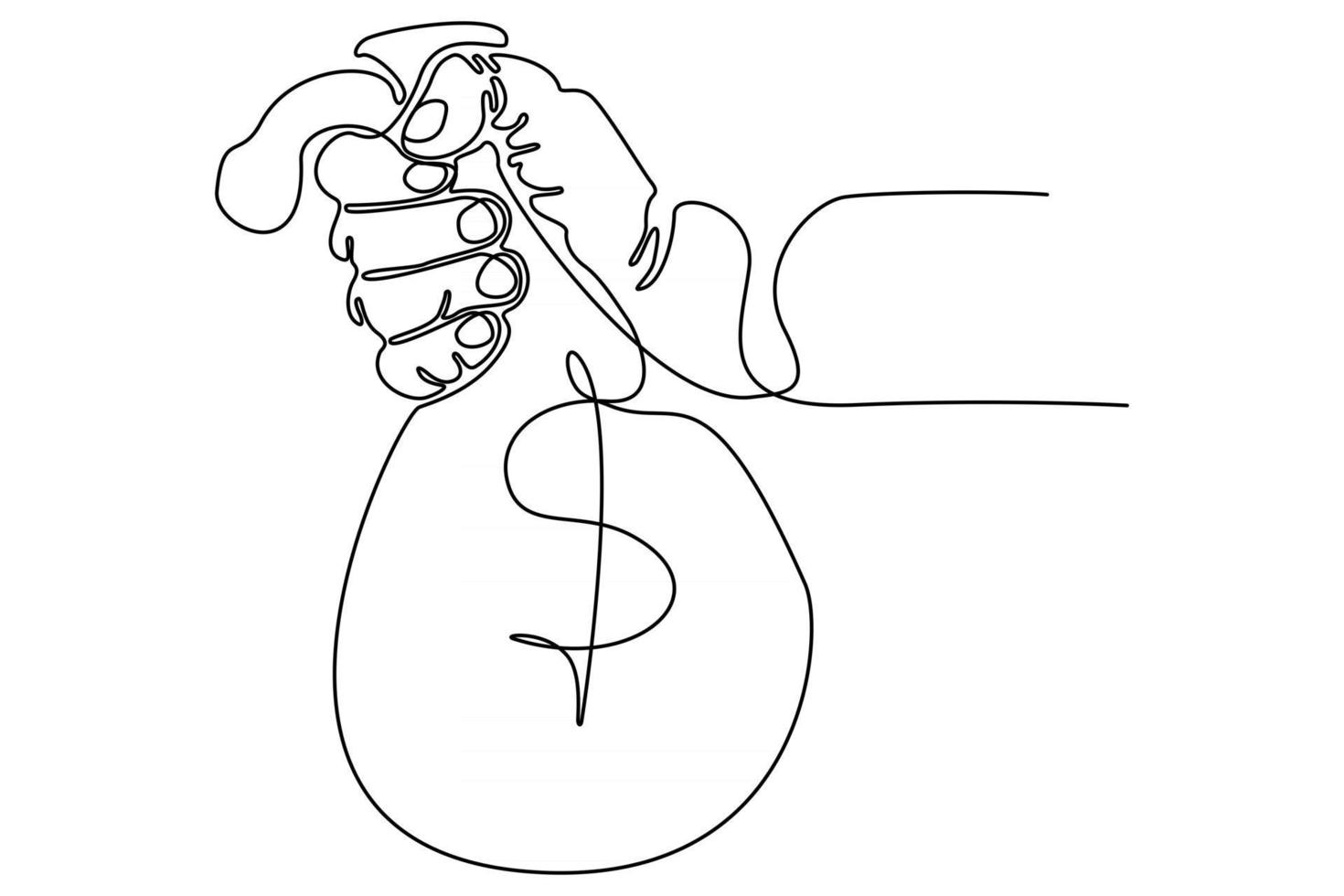 continuous line of hands holding money sack vector illustration