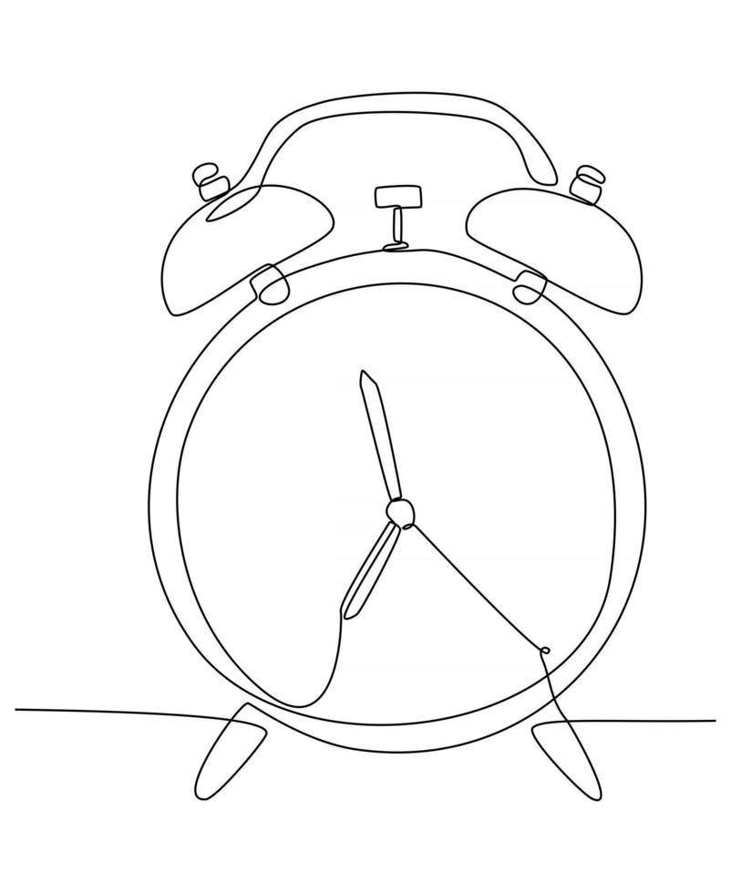 dibujo de línea continua de un reloj despertador, ilustración vectorial vector