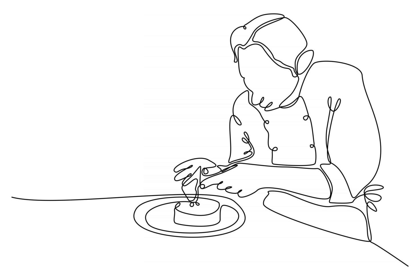 continuous line drawing of a chef preparing food, vector illustration