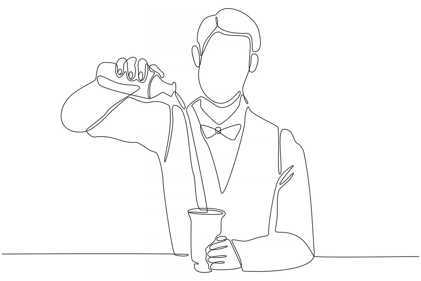 continuous line worker bar vector illustration