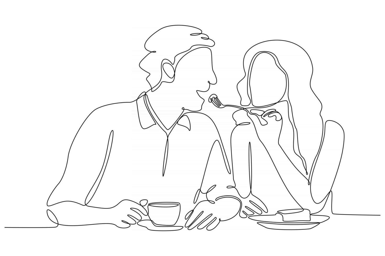 romantic couple continuous lines vector illustration